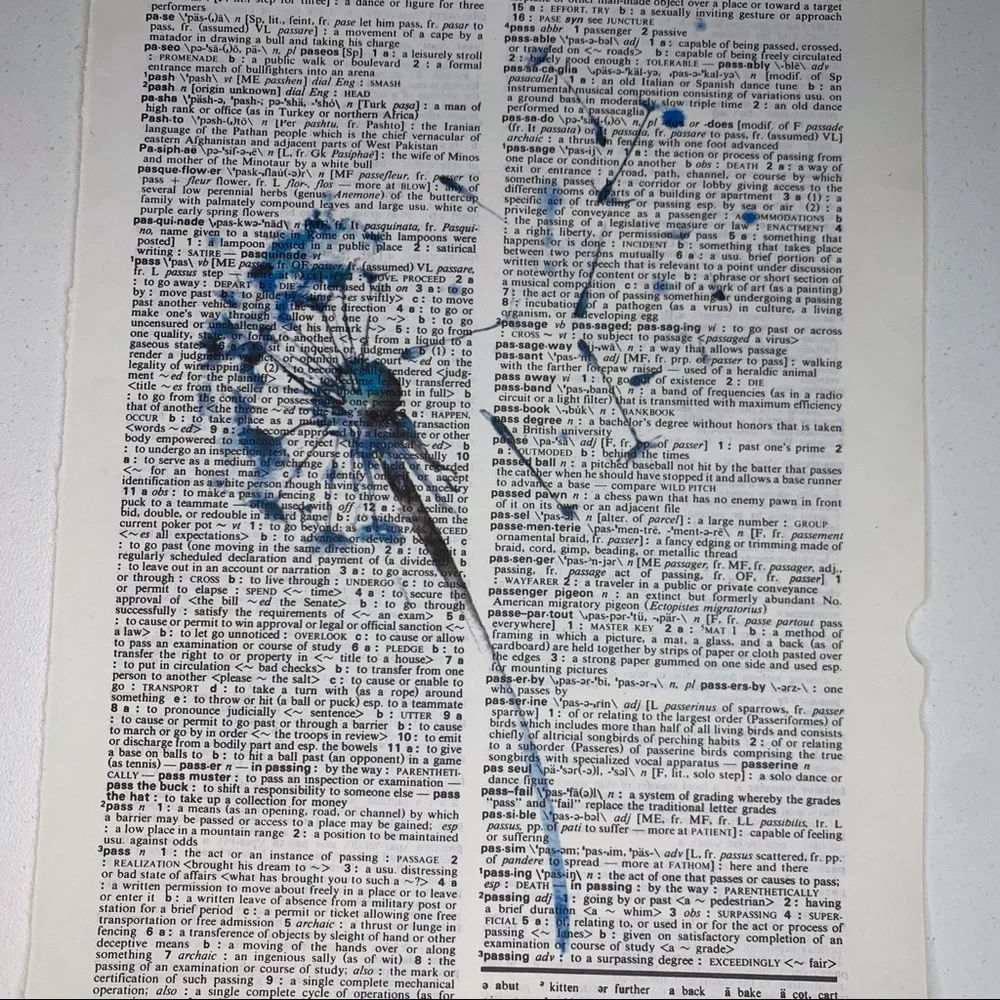 Dictionary Art Print Blue Dandelion Flower, Vintage Art Print